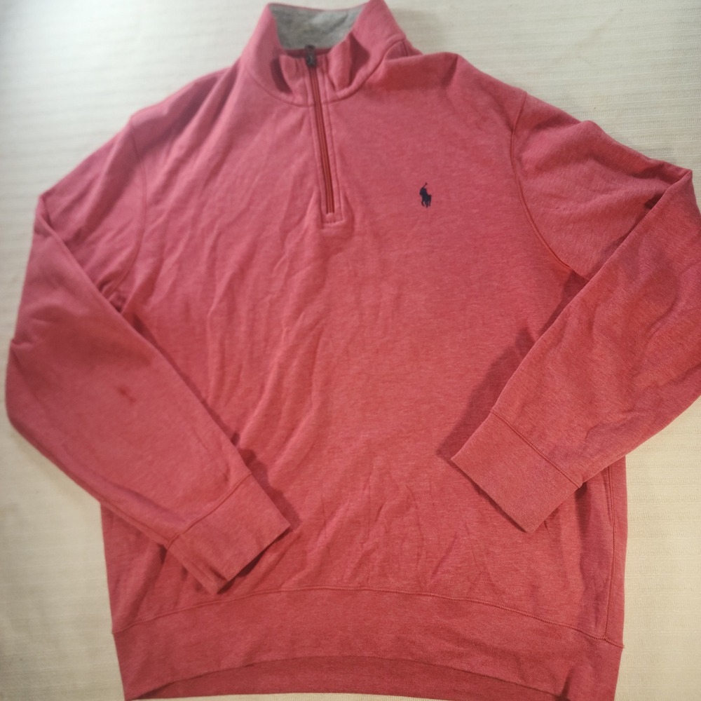 Polo Ralph Lauren Performance Mens Red Heather Quarter Zip Pullover Large 1003 - Picture 2 of 7